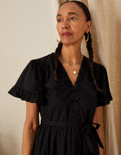 Dobby Cotton Dress in Sustainable Cotton, Black (BLACK), large
