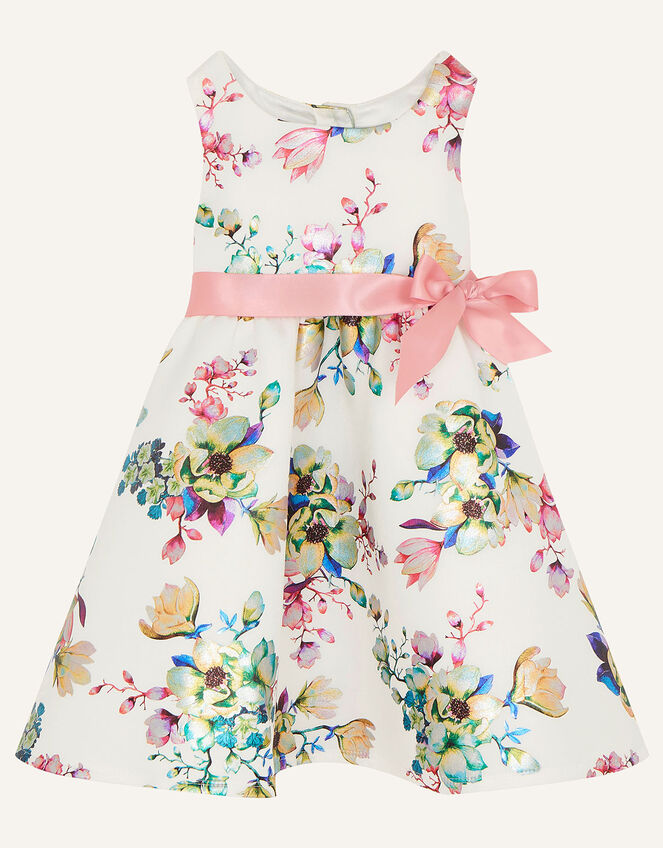 Baby Foil Floral Scuba Dress, Ivory (IVORY), large