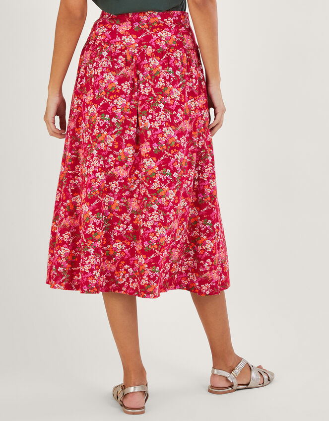 Ditsy Floral Print Skirt in Linen Blend, Red (RED), large