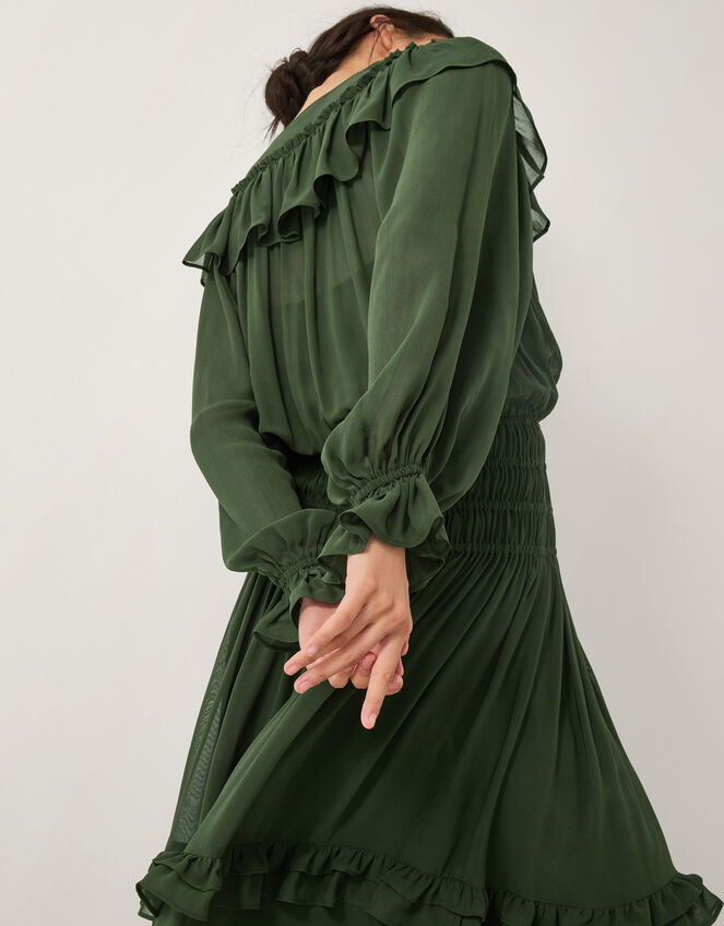 Suki Long Sleeve Ruffle Maxi Dress, Green (KHAKI), large