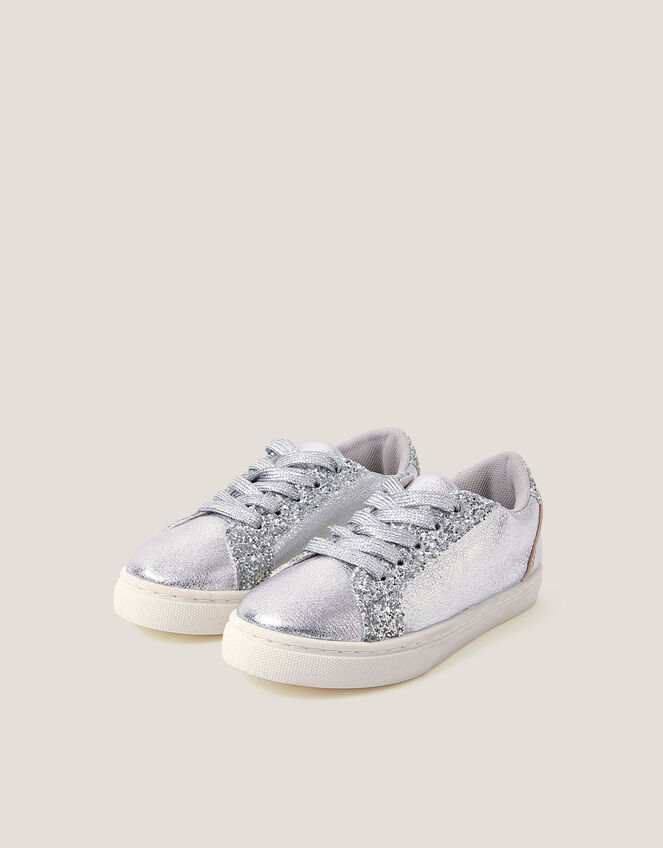 Glitter Metallic Sneakers, Silver (SILVER), large