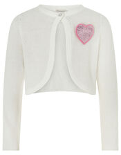 Knitted Cardigan with Sequin Heart Badge, Ivory (IVORY), large