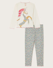 Unicorn Ditsy Print Pyjama Set, Ivory (IVORY), large