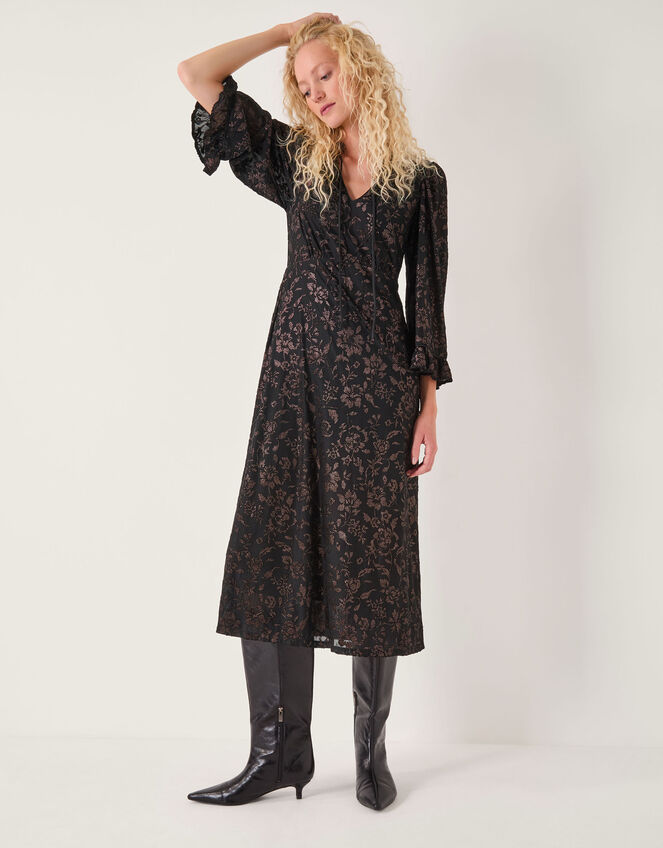 Deyla Sparkle Devoré Jersey Midi Dress, Black (BLACK), large