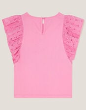Floral Bouquet Broderie Frill Top, Pink (PINK), large