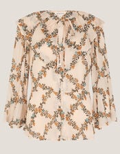 Cheryl Diamond Floral Print Blouse, Ivory (IVORY), large