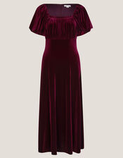 Cynthia Puff Sleeve Velvet Midi Dress, Red (BURGUNDY), large