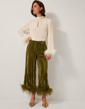 Olivia Feather Cuff Velvet Trousers, Green (OLIVE), large