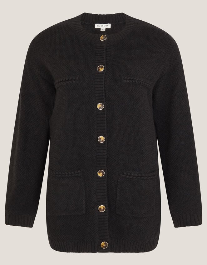 Bella Braid Pocket Cardigan, Black (BLACK), large