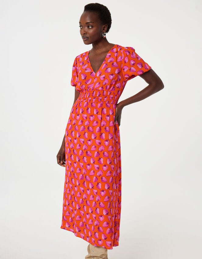 Fabienne Chapot Bonna Strawberry Print Midi Dress, Orange (ORANGE), large