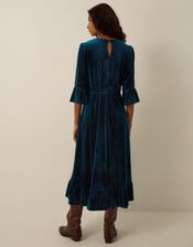 Valda Frill Velvet Jersey Midi Dress, Teal (TEAL), large