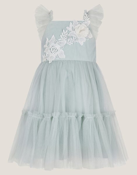 Baby Eva Floral Embroidered Tulle Dress, Green (PALE GREEN), large