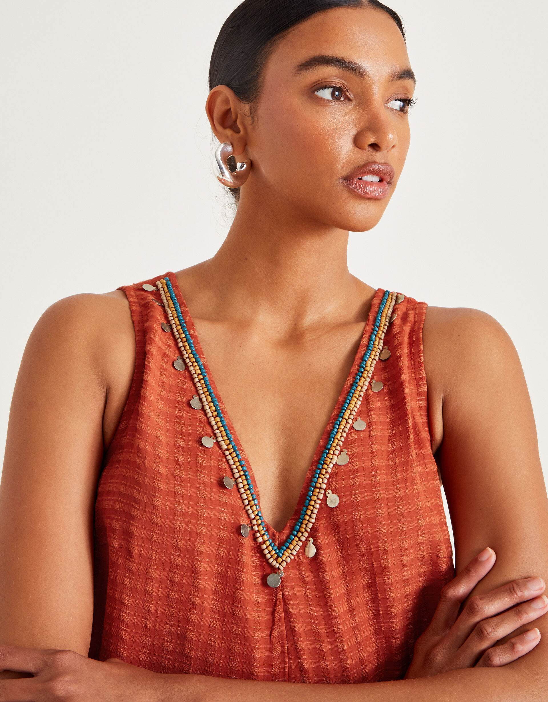 Hazel Embellished Wide Leg Jumpsuit Orange Jumpsuits Monsoon Global