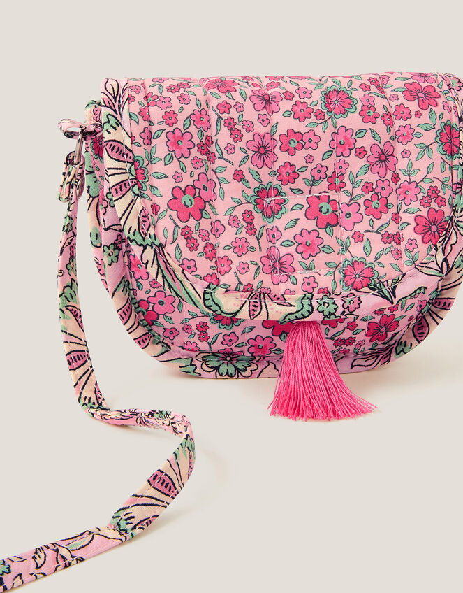 Floral Quilted Cross Body Bag, , large