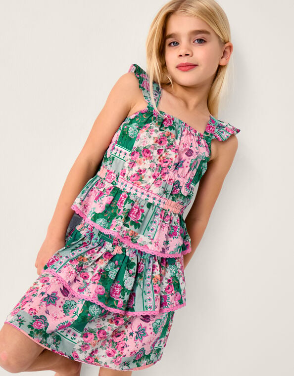 Floral Patchwork Top & Skirt Set, Green (GREEN), large