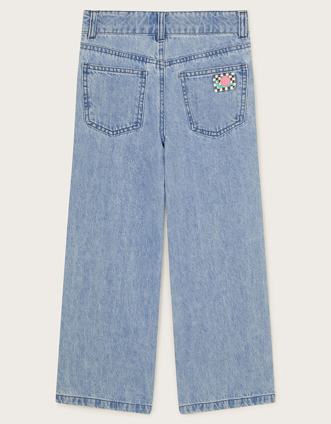 Embroidered Flower Denim Jeans, Blue (BLUE), large