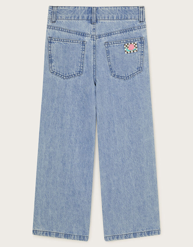 Flower Denim Jeans, Blue (BLUE), large