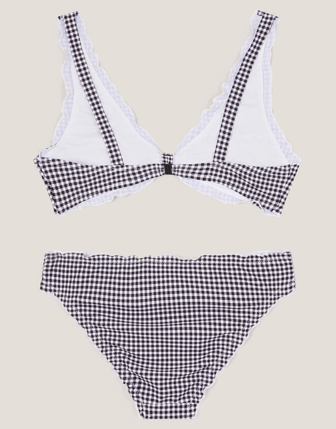 Gingham Embroidered Frill Bikini Set, Black (BLACK), large