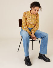 Ditsy Floral Frill Blouse, Yellow (OCHRE), large