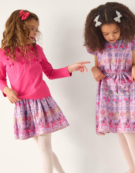 Magical Unicorn Print Satin Skirt, Purple (PURPLE), large