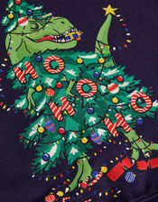 Christmas Dinosaur Oversized Sweatshirt, Blue (NAVY), large