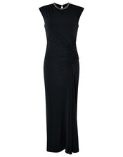 Melissa Beaded Neckline Ruched Maxi Dress, Black (BLACK), large