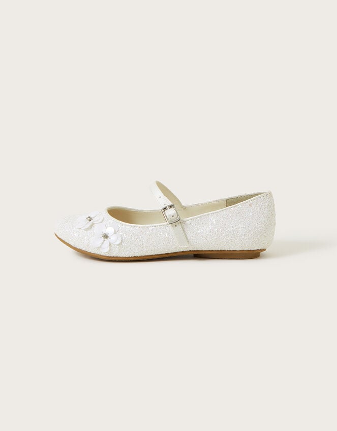 Sequin Flower Glitter Ballerina Flats, Ivory (IVORY), large
