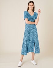 Floral Sweetheart Jersey Midi Dress, Blue (BLUE), large