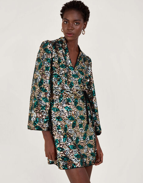 Sasha Sequin Wrap Dress, Gold (GOLD), large