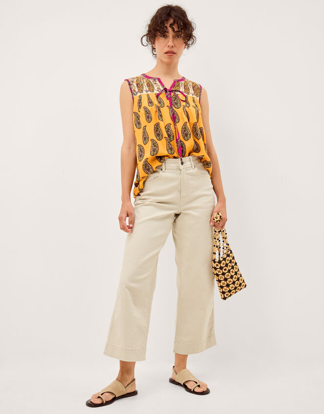 Magdalena Sleeveless Paisley Top, Yellow (YELLOW), large