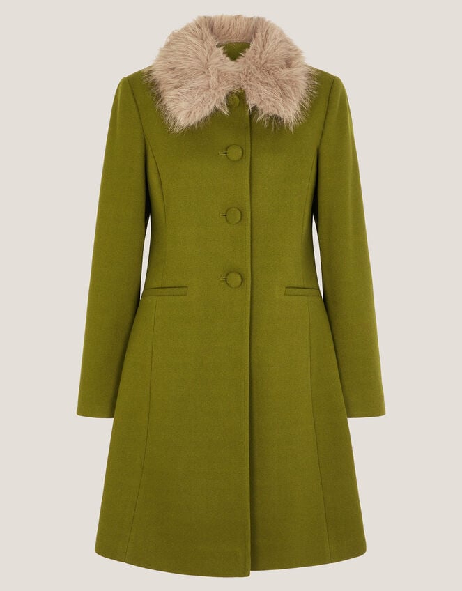 Beatrice Faux Fur Collar Coat, Green (GREEN), large