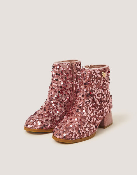 Sequin Velvet Ankle Boots, Pink (PINK), large