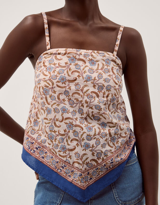 Ari Floral Scarf Bandeau Top, Blue (BLUE), large