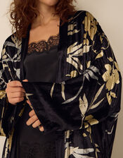 Clemence Paloma Long Floral Print Velvet Kimono, , large