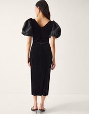 Sadie Puff Sleeve Velvet Midi Dress, Black (BLACK), large