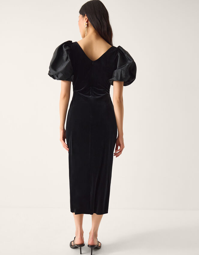 Sadie Puff Sleeve Velvet Midi Dress, Black (BLACK), large