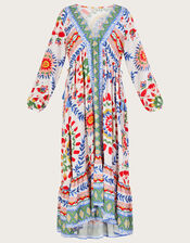 Geometric Floral Print Smock Dress, Ivory (IVORY), large