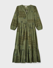 East Tasia Patchwork Broderie Maxi Dress, Green (OLIVE), large