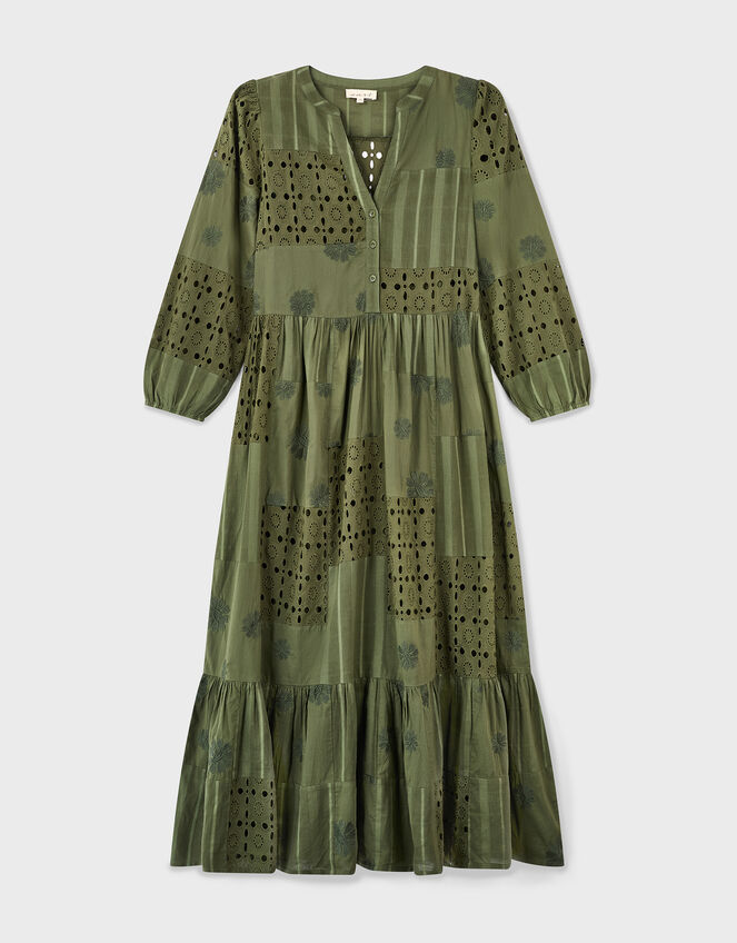 East Tasia Patchwork Broderie Maxi Dress, Green (OLIVE), large