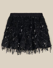 Cindy Sequin Fringe Skirt, Black (BLACK), large