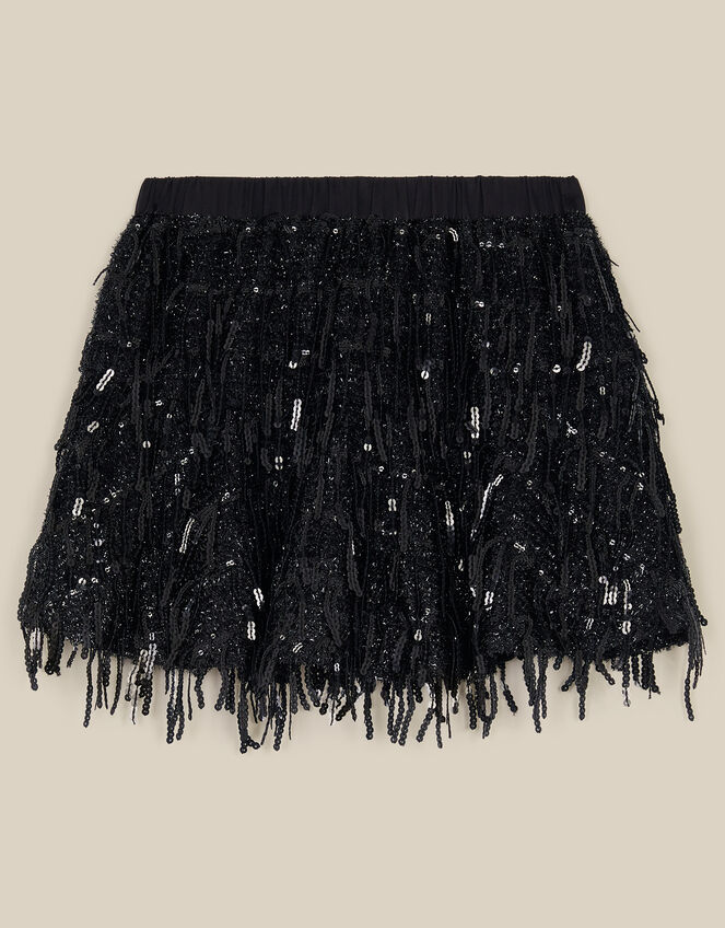 Cindy Sequin Fringe Skirt, Black (BLACK), large