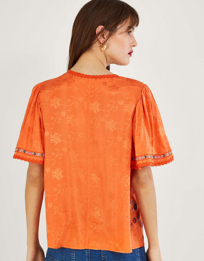 Odelia Embroidered Floral Top, Orange (ORANGE), large