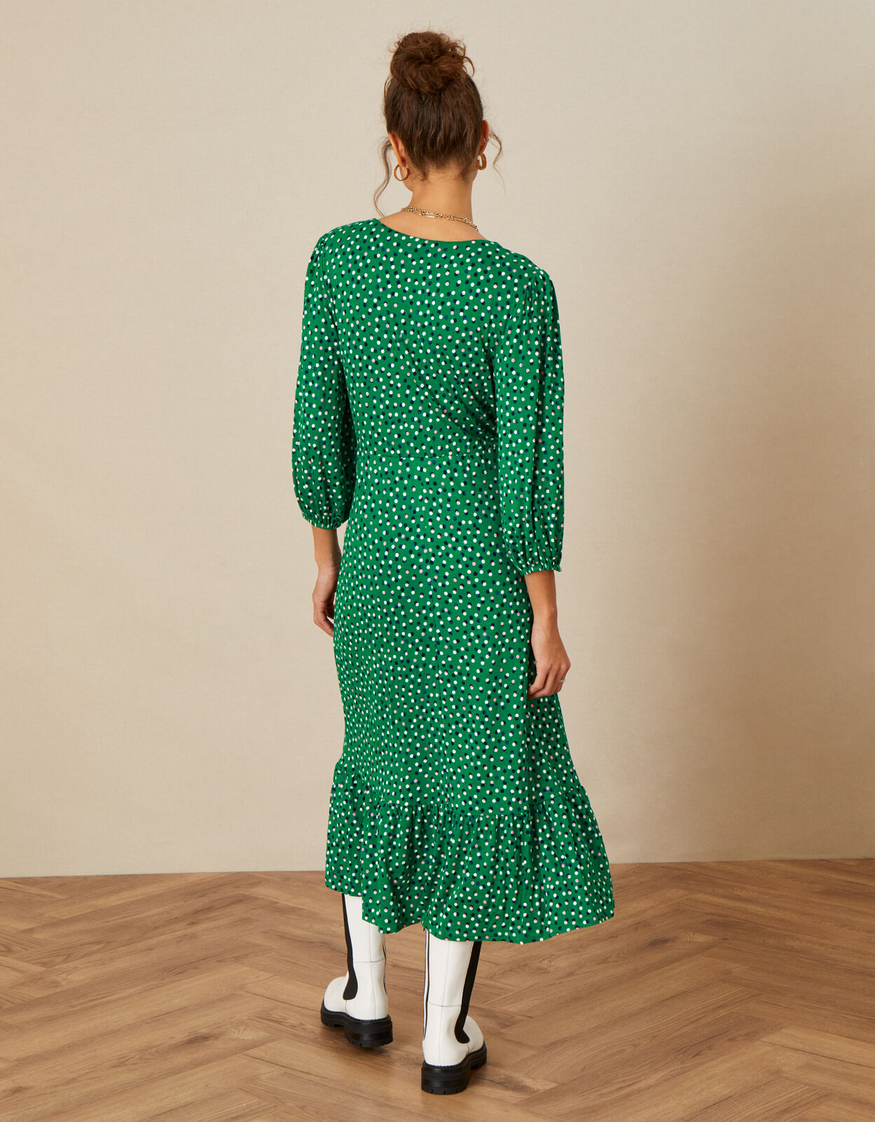 Polka Dot Jersey Dress Green