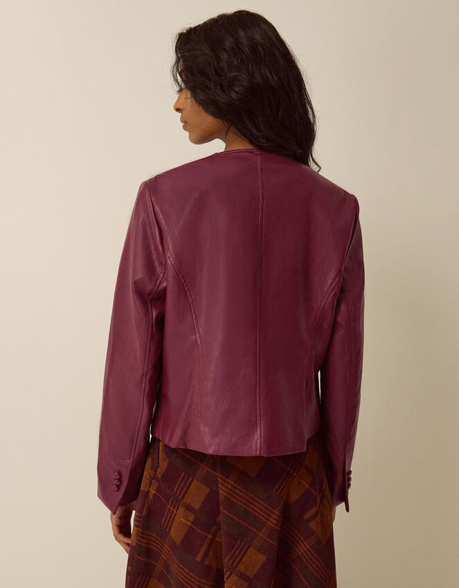 Penelope Scallop Faux Leather Jacket, Red (BERRY), large