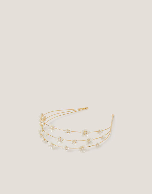 Flower Pearl Wire Headband, Ivory (IVORY), large