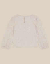 Sequin Ballerina Long Sleeve Top, Ivory (IVORY), large
