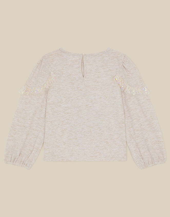 Sequin Ballerina Long Sleeve Top, Ivory (IVORY), large