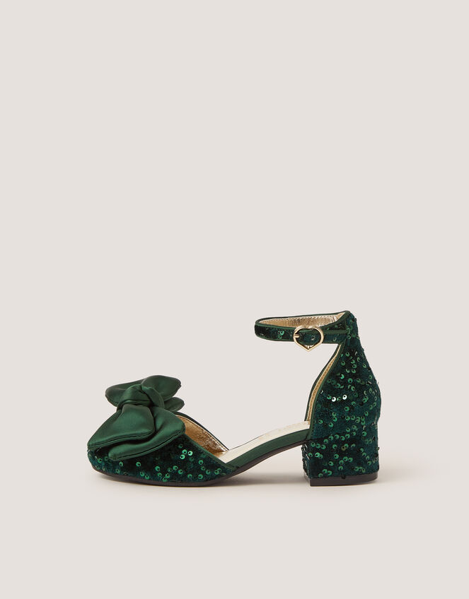 Sequin Bow Velvet Two Part Heels, Green (GREEN), large