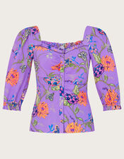 Regina Print Puff Sleeve Top, Purple (LILAC), large