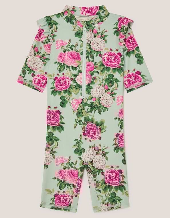 Baby Short Sleeve Floral UPF50+ Swimsuit, Green (GREEN), large